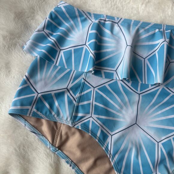 Kortni Jeane Blue Tile Peplum Swim Bikini Bottoms XL Extra Large - Picture 3 of 8
